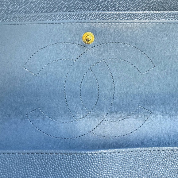 Chanel 21P Blue Caviar Quilted Jumbo Large Classic Double Flap bag & tag - Picture 14 of 16